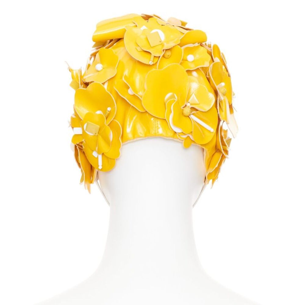 Miu Miu yellow patent leather petals beaded swim cap hat - Picture 4 of 9